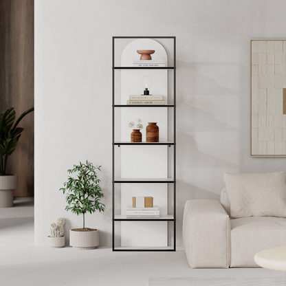 Archy Modern 5-Tier Wall Mounted Bookcase – White 180 cm