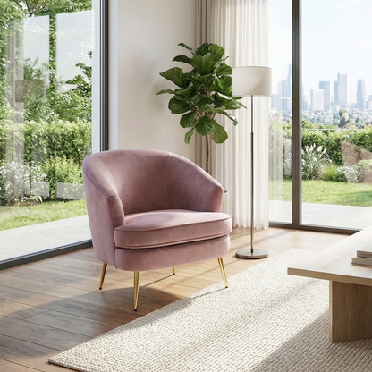 Loretta Dusty Pink Velvet Tub Chair with Cushioned Seat