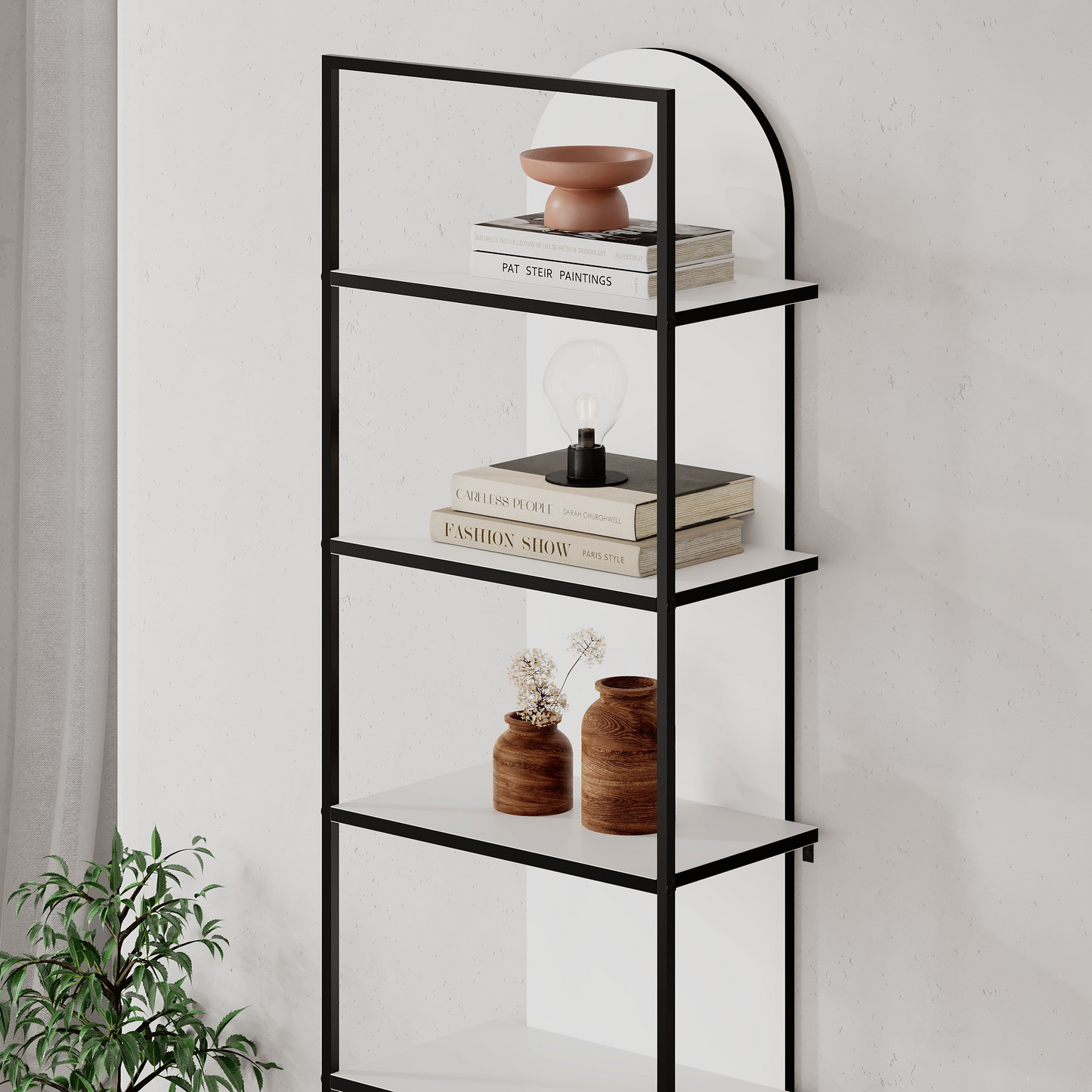 Archy Modern 5-Tier Wall Mounted Bookcase – White 180 cm