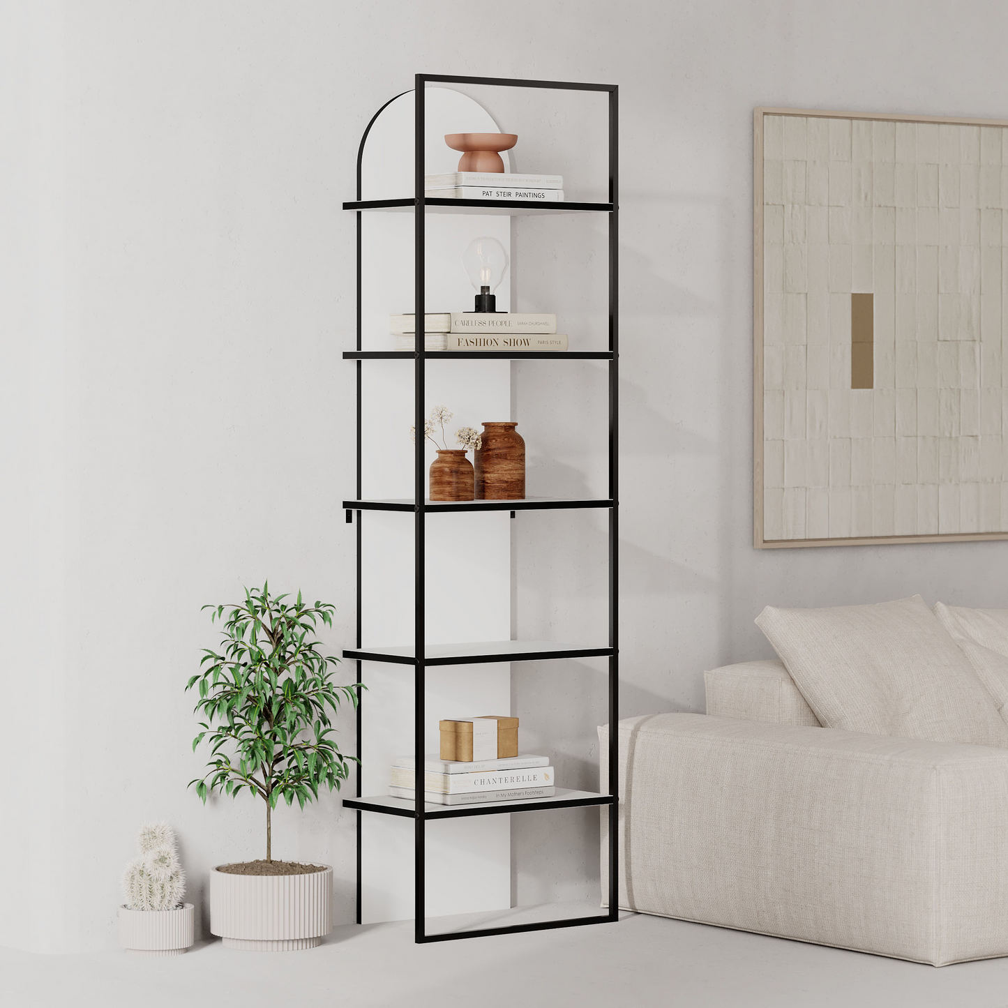 Archy Modern 5-Tier Wall Mounted Bookcase – White 180 cm
