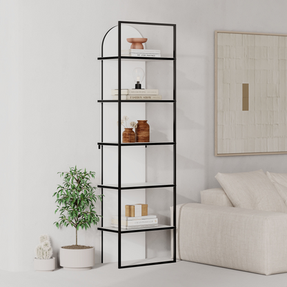 Archy Modern 5-Tier Wall Mounted Bookcase – White 180 cm