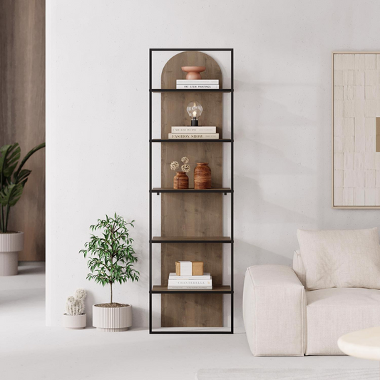 Archy Modern 5-Tier Wall Mounted Bookcase – Dark Oak 180 cm
