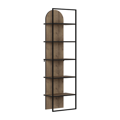Archy Modern 5-Tier Wall Mounted Bookcase – Dark Oak 180 cm