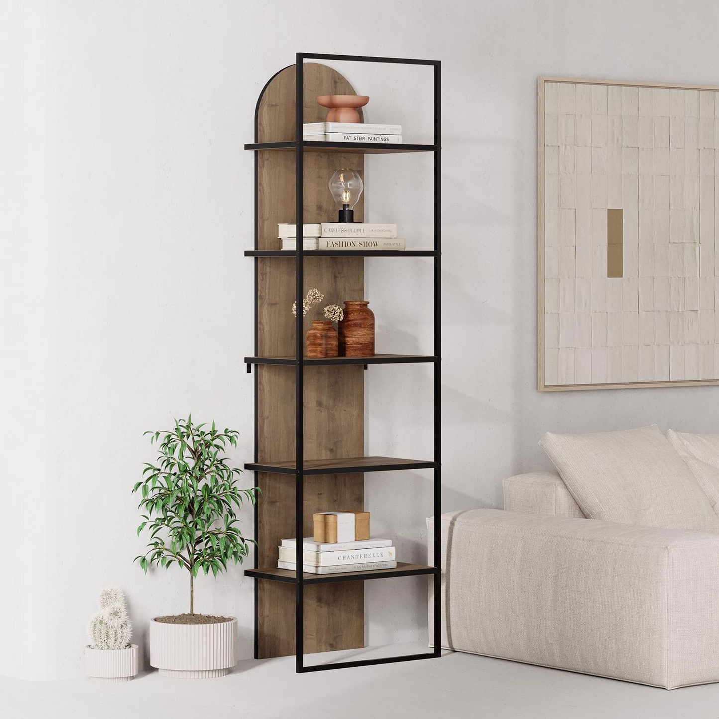 Archy Modern 5-Tier Wall Mounted Bookcase – Dark Oak 180 cm