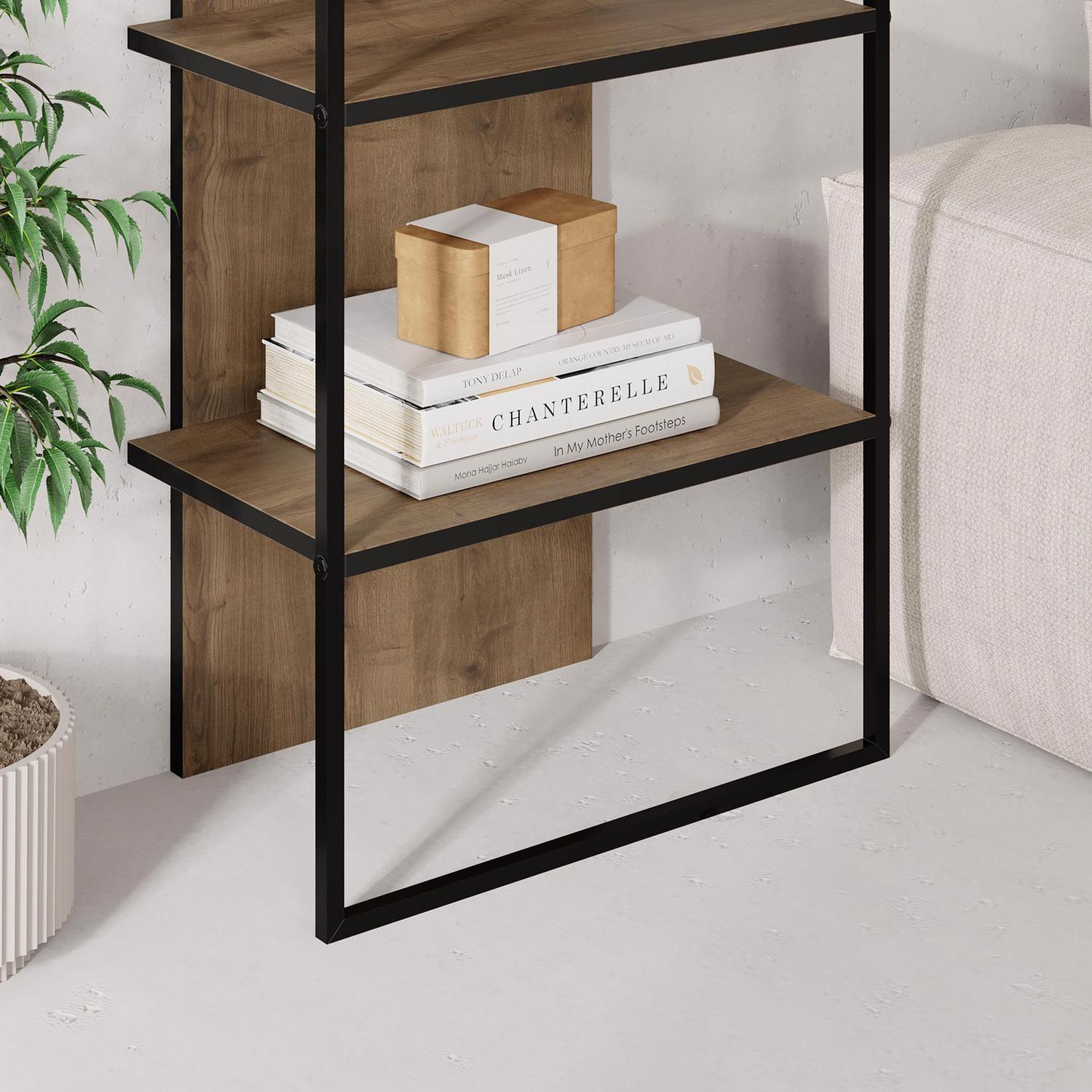 Archy Modern 5-Tier Wall Mounted Bookcase – Dark Oak 180 cm