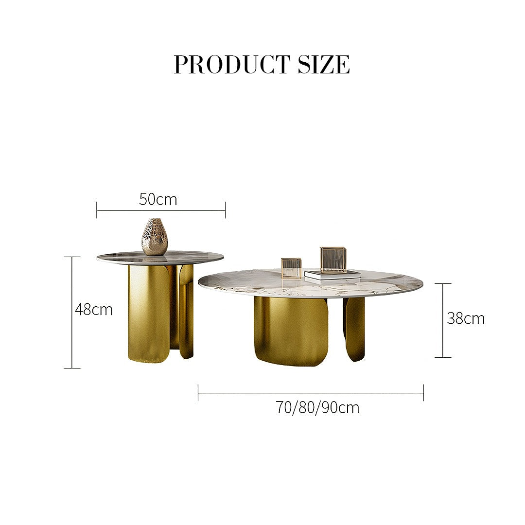 Amina Nesting Coffee Table Set, Gold Base, Sintered Stone