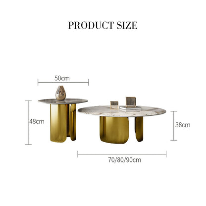 Amina Nesting Coffee Table Set, Gold Base, Sintered Stone