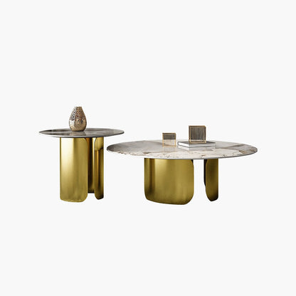 Amina Nesting Coffee Table Set, Gold Base, Sintered Stone