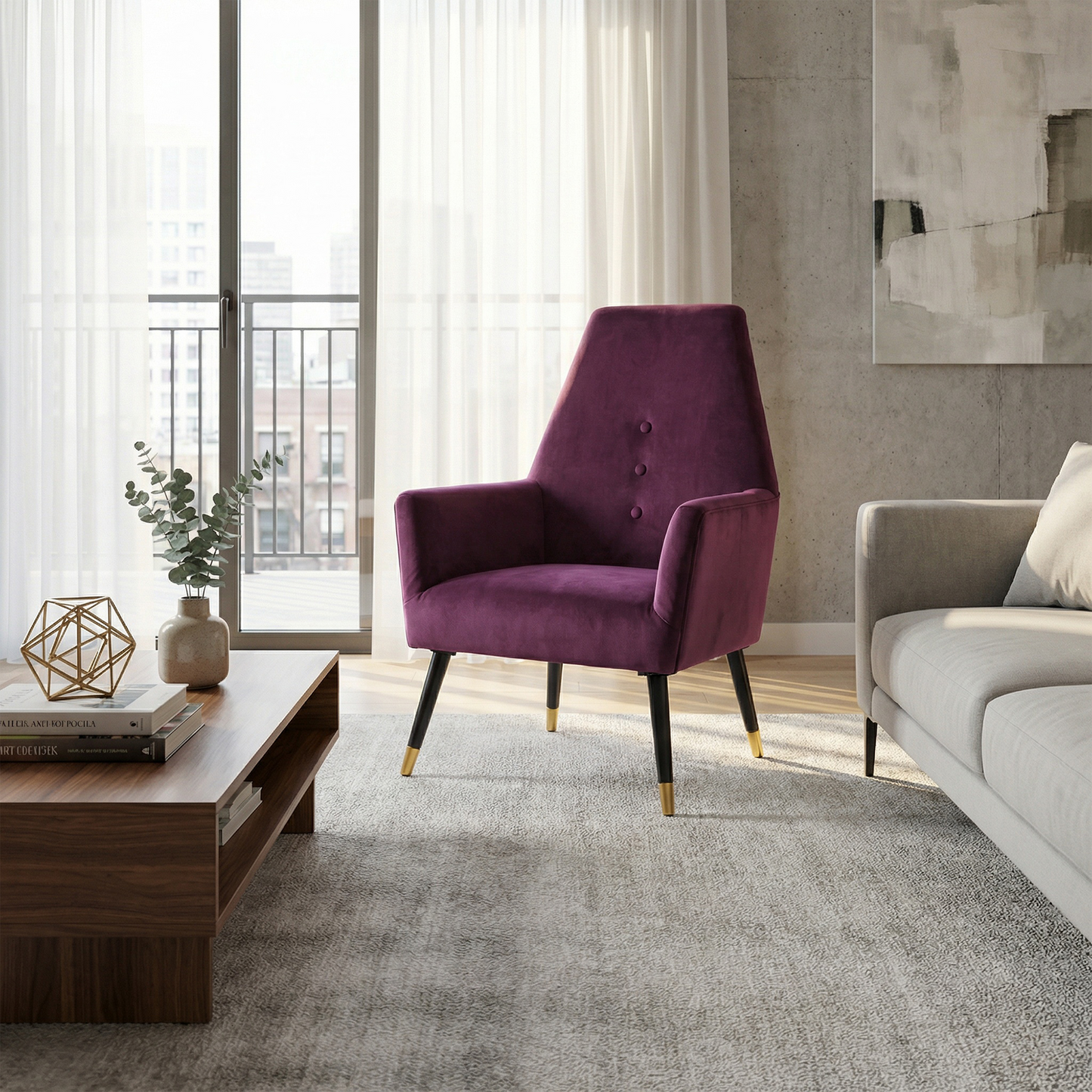 Loretta Red Wine Velvet Accent Chair with Button Detail