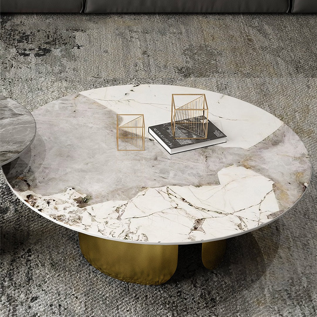 Amina Nesting Coffee Table Set, Gold Base, Sintered Stone