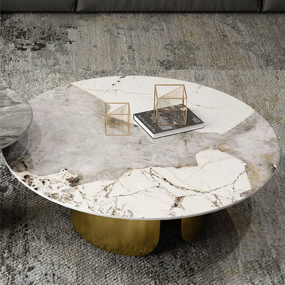Amina Nesting Coffee Table Set, Gold Base, Sintered Stone