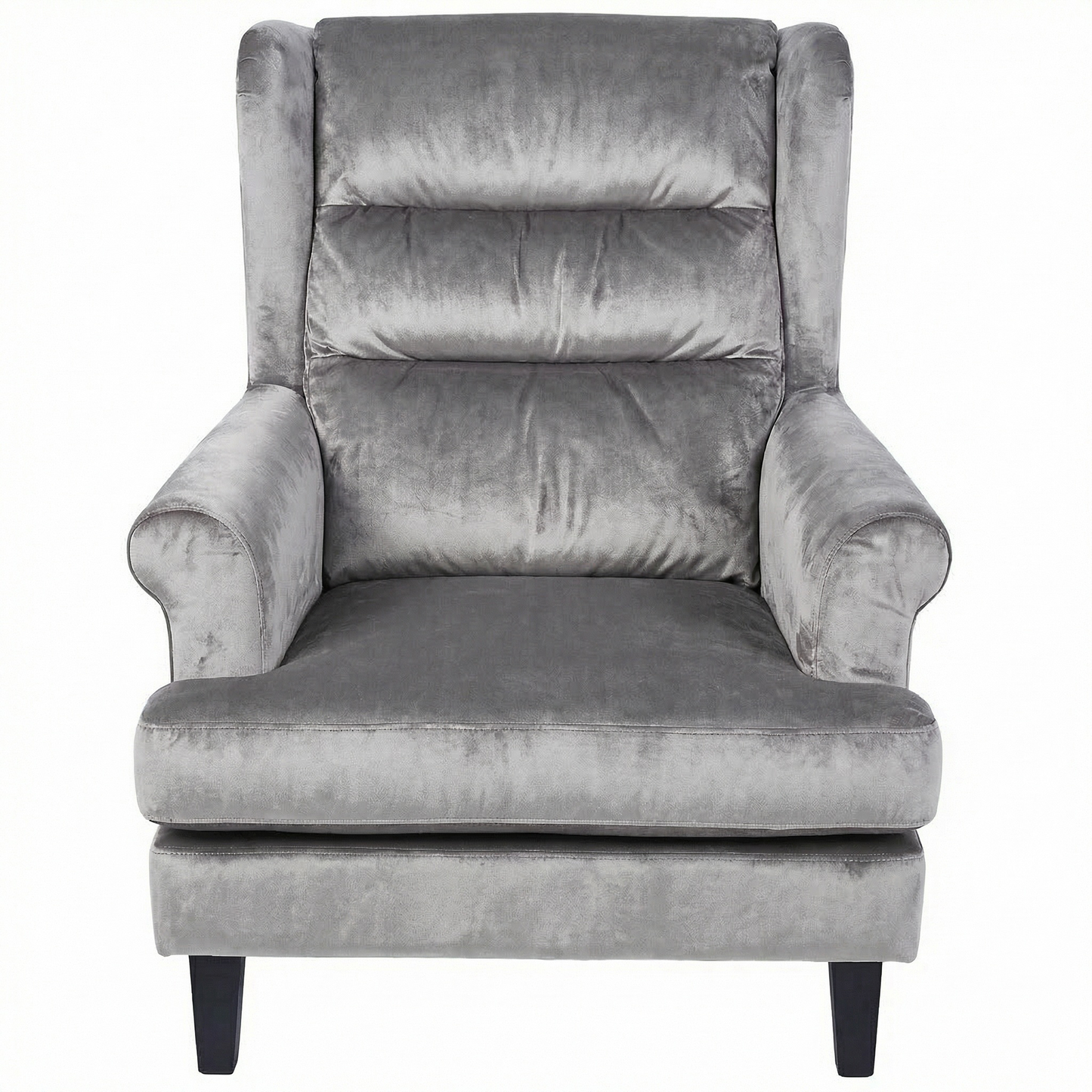 Loretta Grey Velvet Armchair with Ribbed Cushioned Back