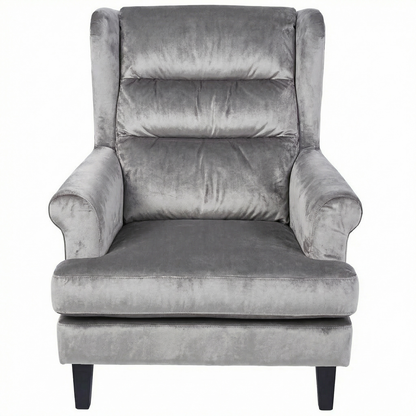 Loretta Grey Velvet Armchair with Ribbed Cushioned Back