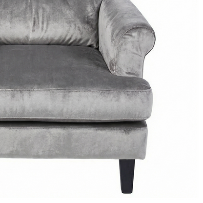 Loretta Grey Velvet Armchair with Ribbed Cushioned Back