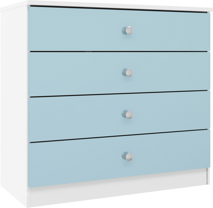 Denver 4 Drawer Chest – White/Blue Gloss, Stylish Storage Solution