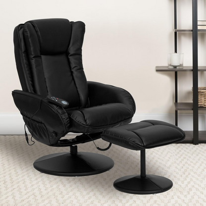 Black LeatherSoft Massage Reclining Armchair & Footstool