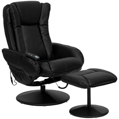 Black LeatherSoft Massage Reclining Armchair & Footstool