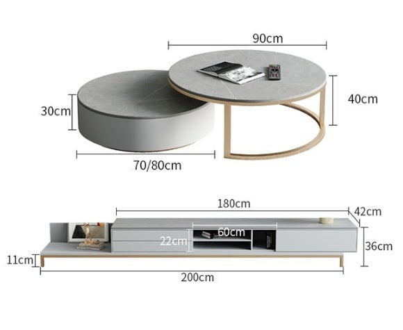 Daisy Nesting Coffee Table, Grey Top With Black Base / 70+90cm