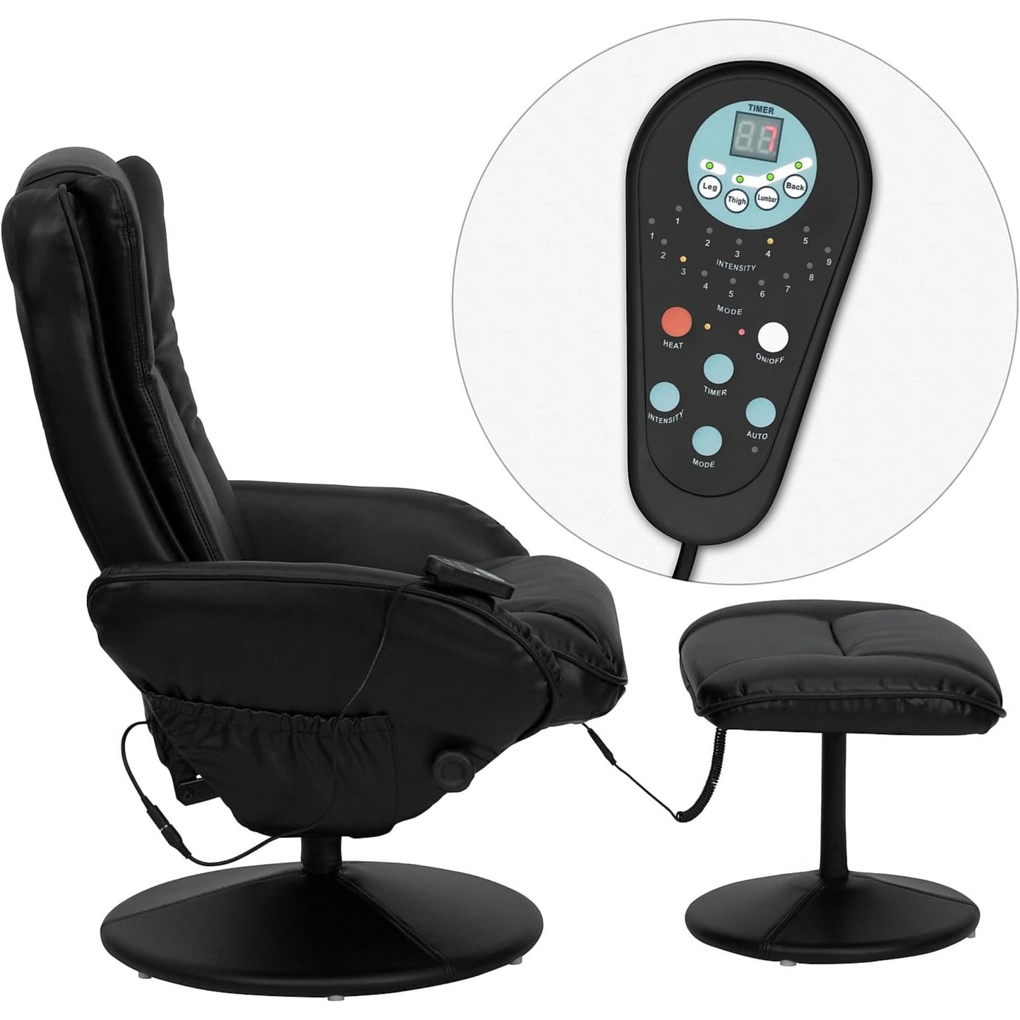 Black LeatherSoft Massage Reclining Armchair & Footstool