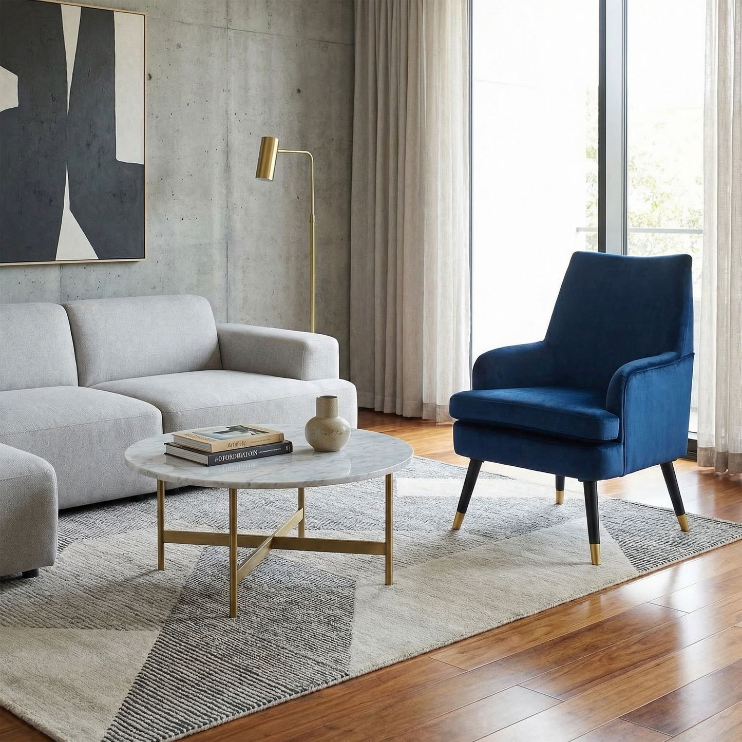 Loretta Accent Chair - Midnight Blue Velvet Padded Armchair