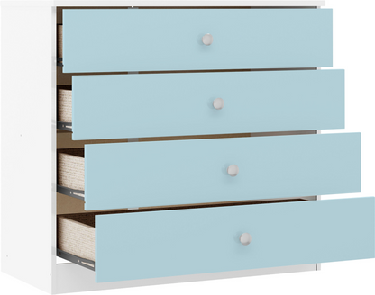 Denver 4 Drawer Chest – White/Blue Gloss, Stylish Storage Solution