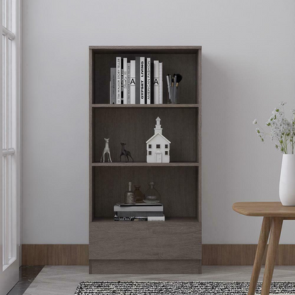 FWStyle Stora 3-Shelf Bookcase with Bottom Drawer – Rustic Oak
