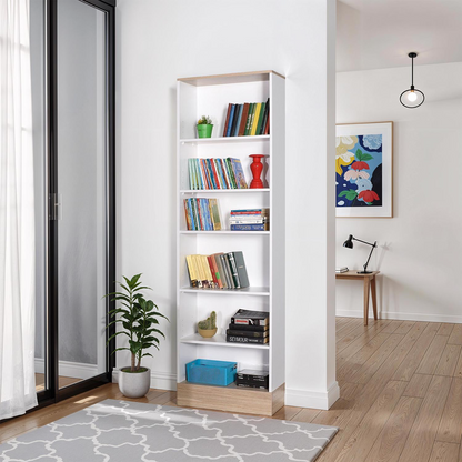 Adore Teen White & Oak 6-Tier Bookcase Shelving Unit