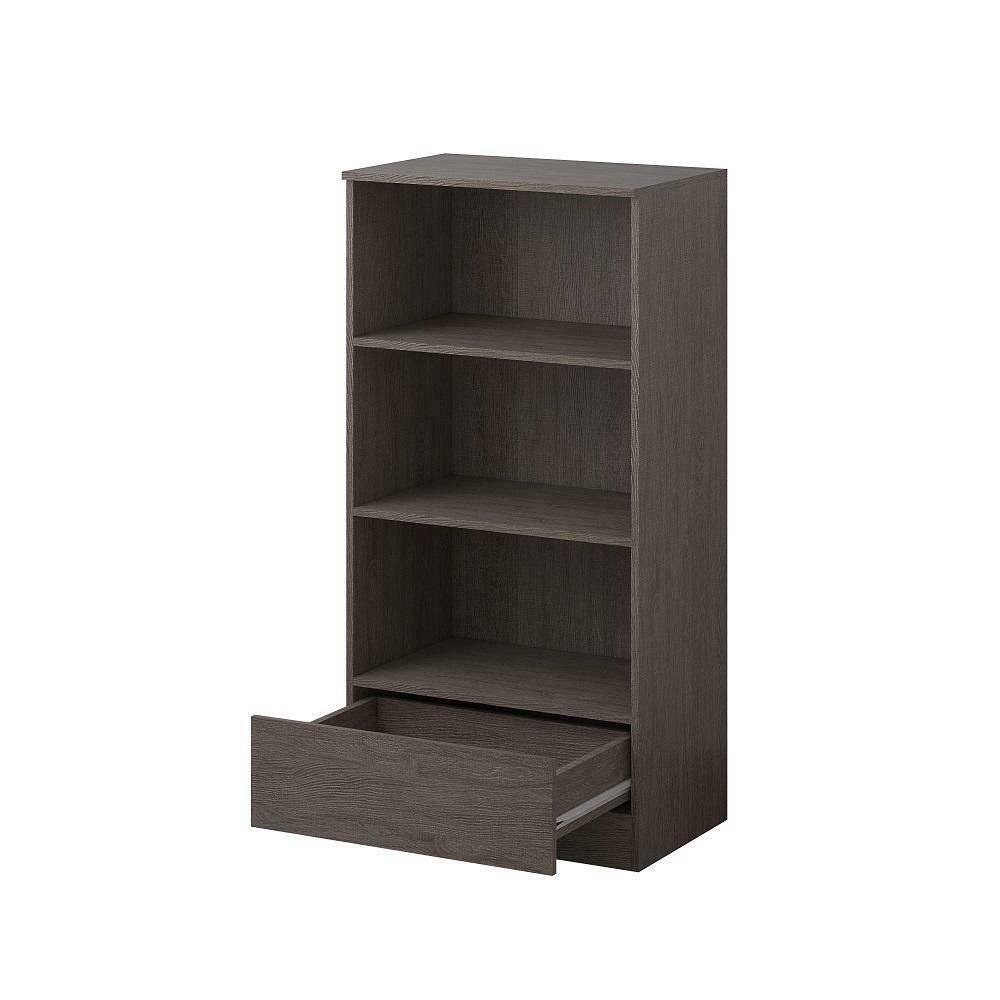 FWStyle Stora 3-Shelf Bookcase with Bottom Drawer – Rustic Oak