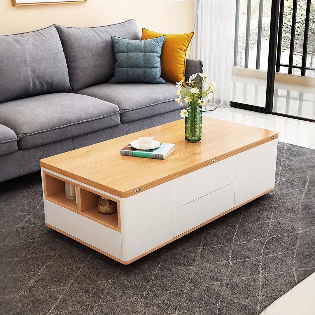 Ruby Lift Top Coffee Table, Multi-Functional Foldable Coffee Table, White & Oak