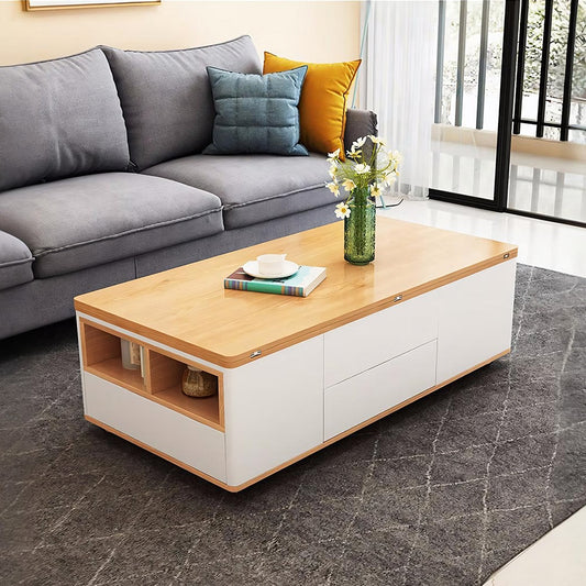 Ruby Lift Top Coffee Table, Multi-Functional Foldable Coffee Table, White & Oak