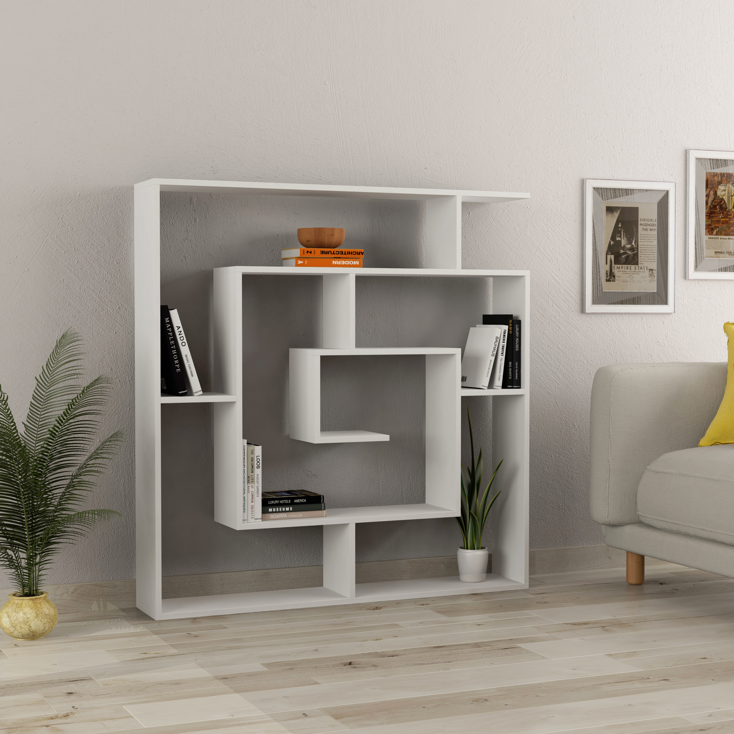 Labirent Modern White Bookcase Display Unit – 129cm High