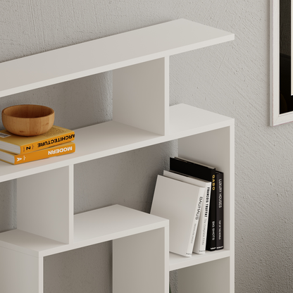 Labirent Modern White Bookcase Display Unit – 129cm High