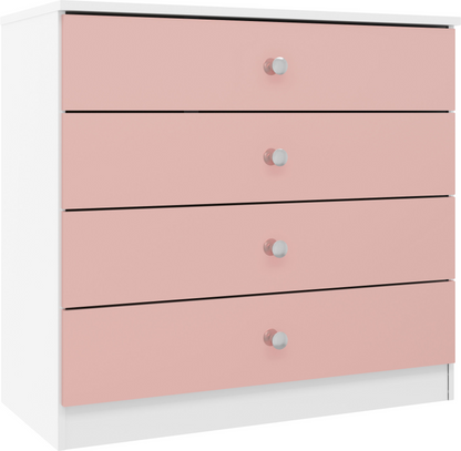 Denver 4 Drawer Chest – White/Pink Gloss, Stylish Bedroom Storage
