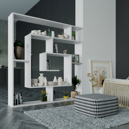 Labirent Modern White Bookcase Display Unit – 129cm High