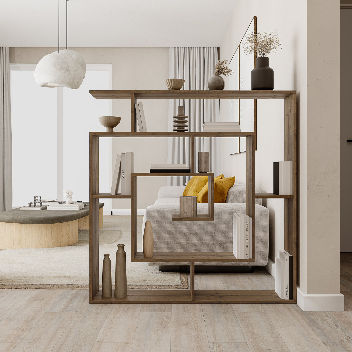 Labirent Modern Dark Oak Bookcase Display Unit – 129cm High