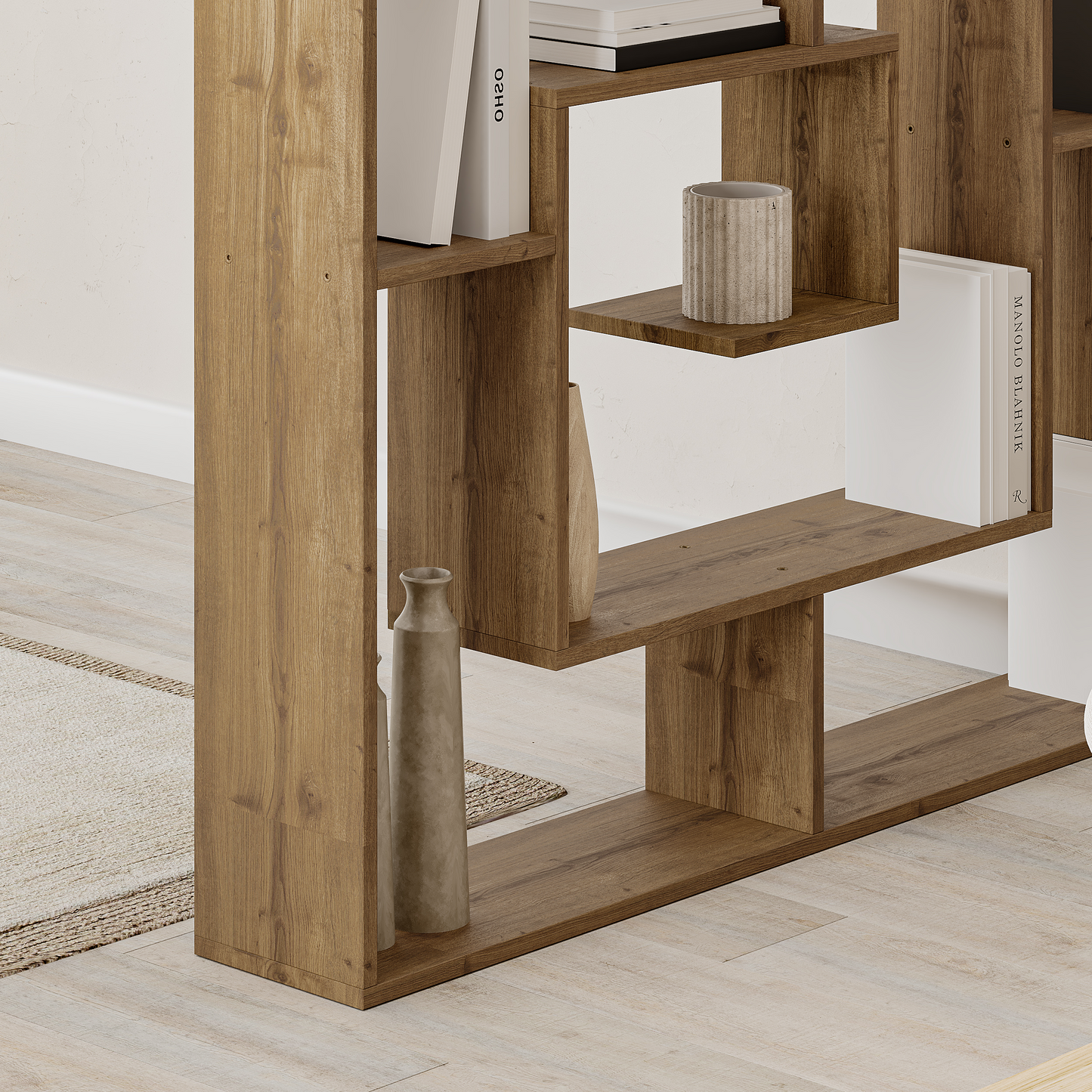 Labirent Modern Dark Oak Bookcase Display Unit – 129cm High