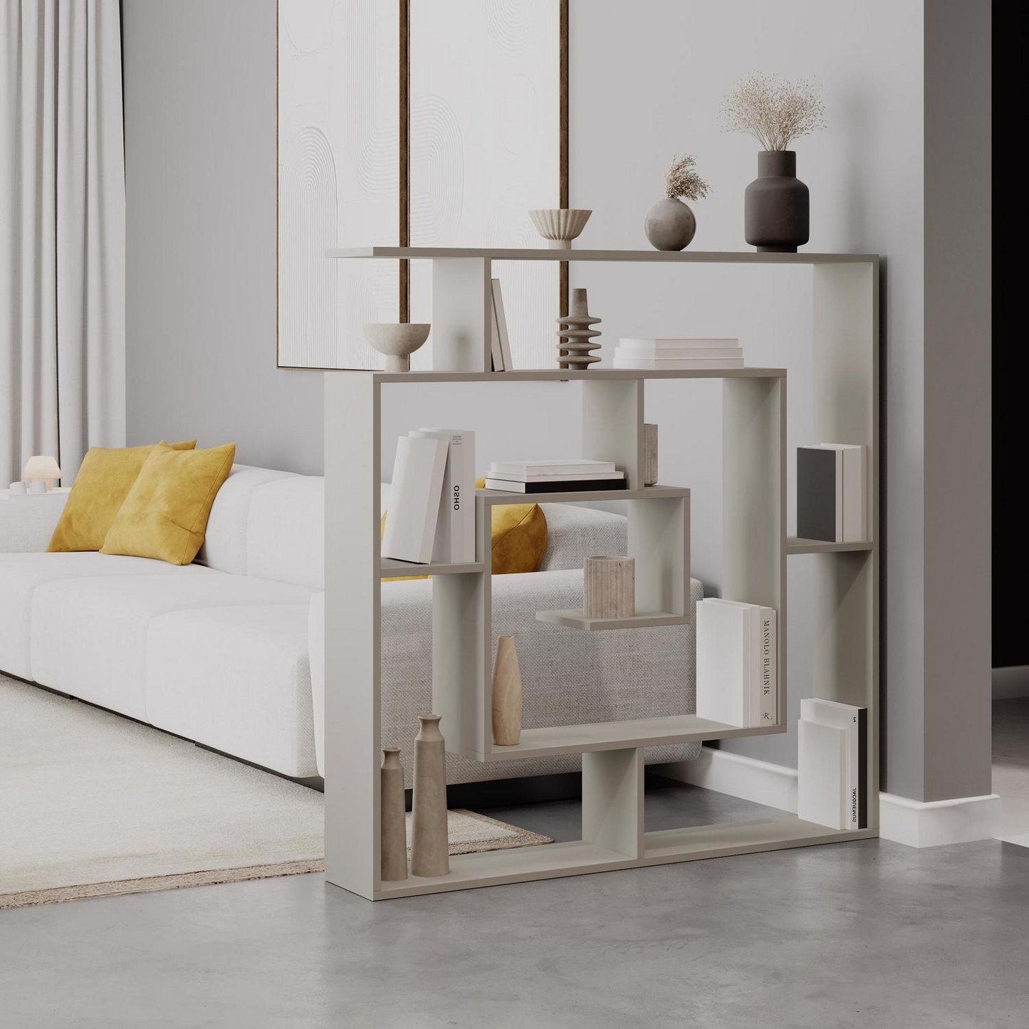 Labirent Modern Sandstone Bookcase Display Unit – 129cm High