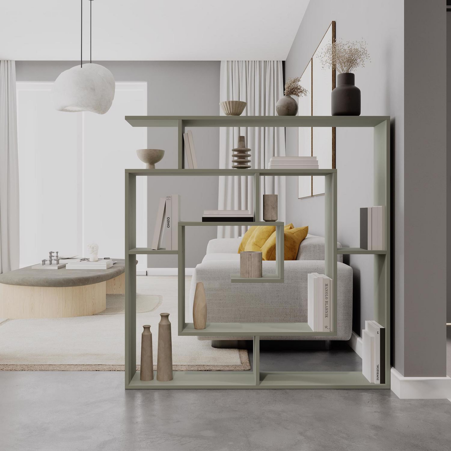 Labirent Modern Ash Green Bookcase Display Unit – 129cm High
