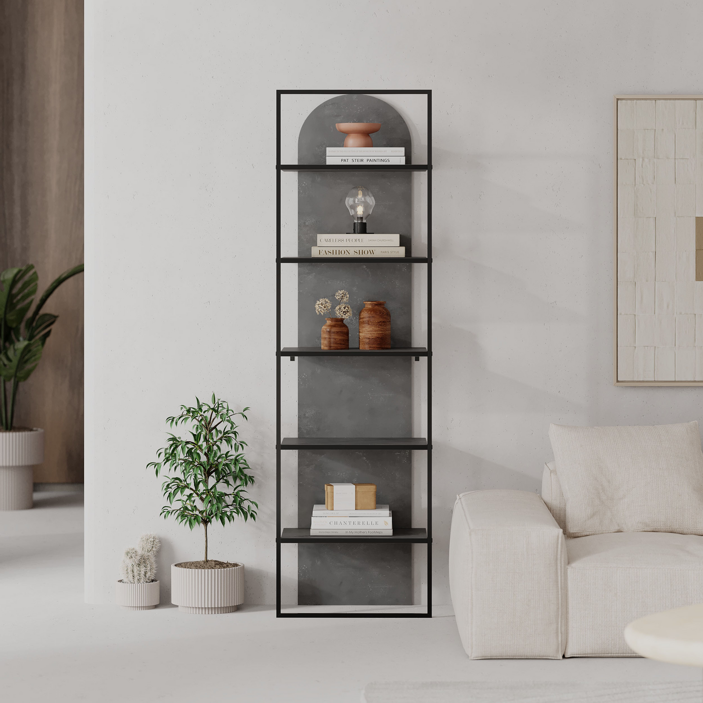 Archy Modern 5-Tier Wall Mounted Bookcase – Retro Grey 180 cm