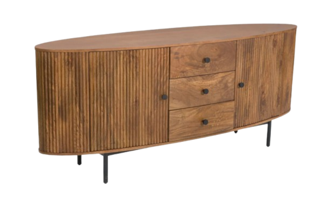 Torello Two Door Three Drawer Mango Wood Oval Sideboard