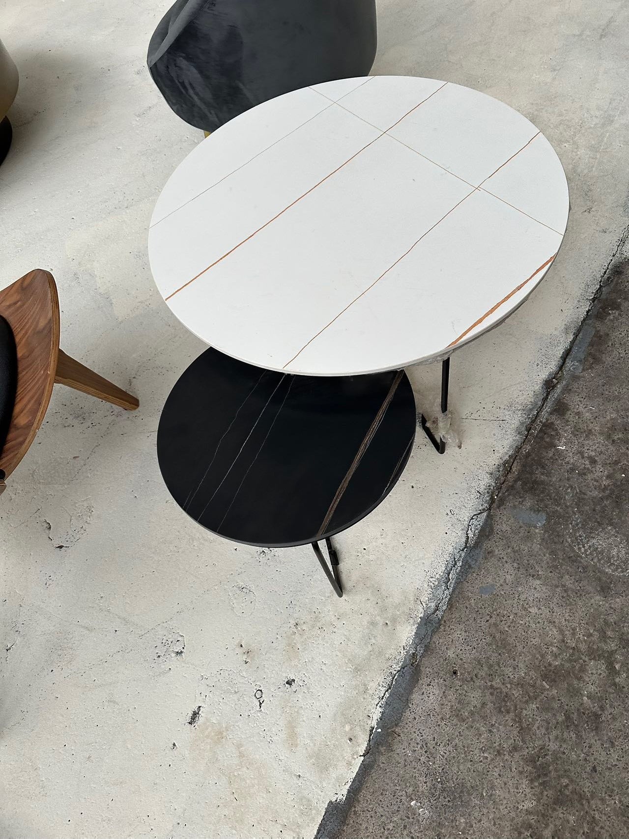 Iver Stone Round Nesting Coffee Table Set For Display
