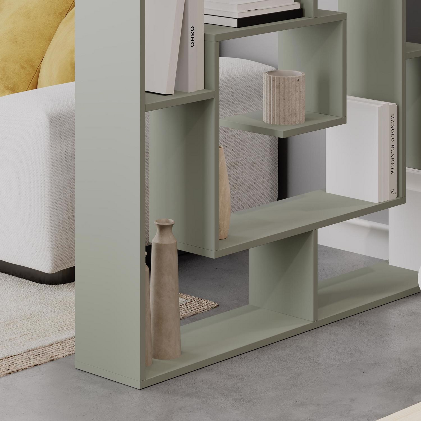Labirent Modern Ash Green Bookcase Display Unit – 129cm High