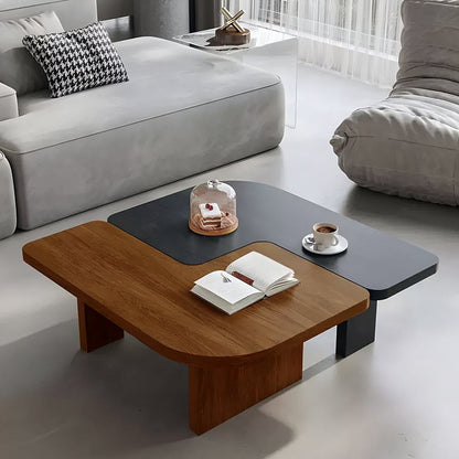 Helios Square Coffee Table Set, Black & Walnut