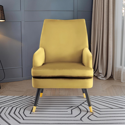 Loretta Mustard Velvet Accent Chair with Gold-Tipped Legs