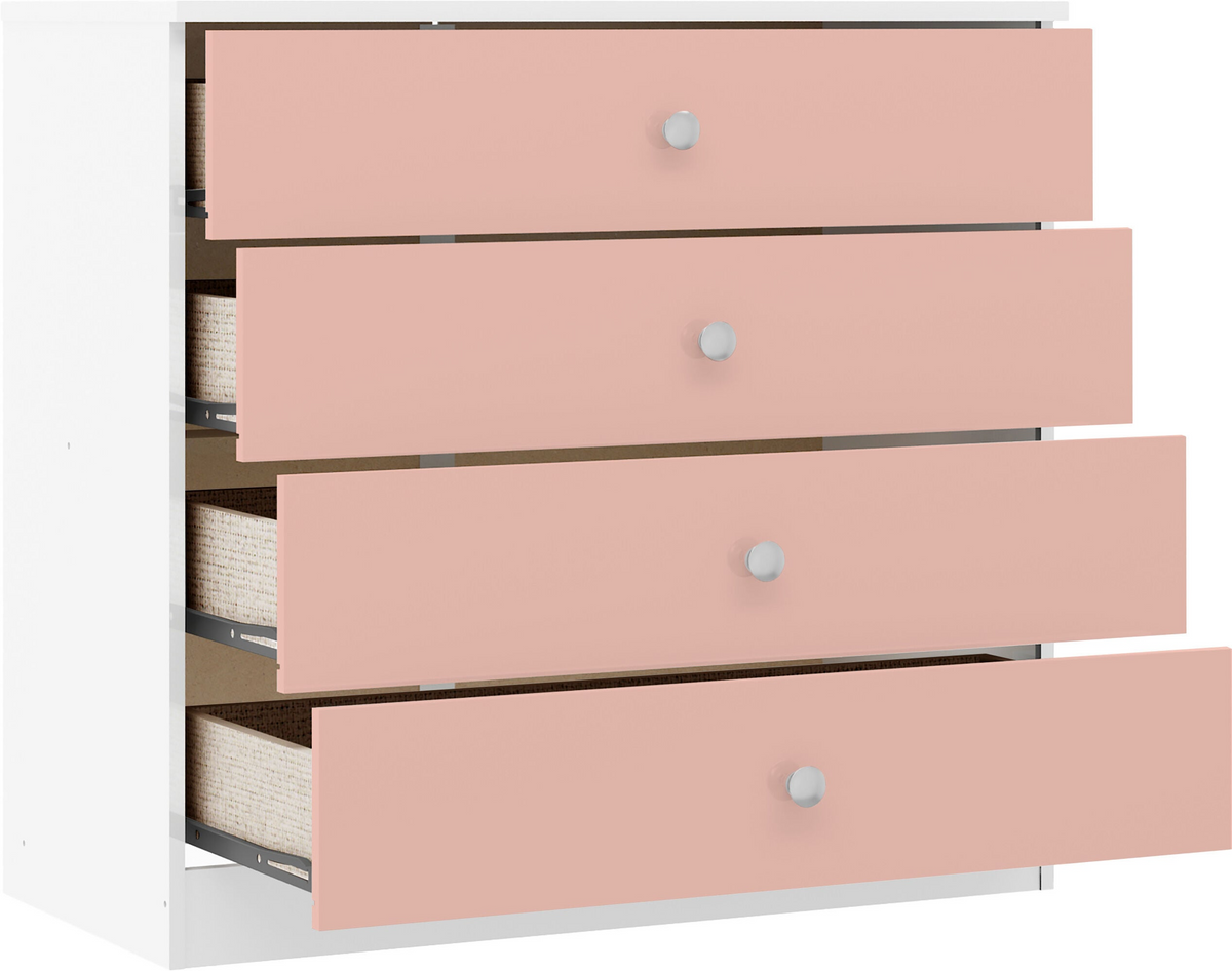 Denver 4 Drawer Chest – White/Pink Gloss, Stylish Bedroom Storage