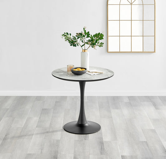 Elina Round White Marble Effect Pedestal 2 Seater Dining Table