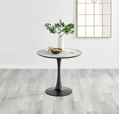 Elina White Marble Effect Round Dining Table & 2 Calla Black Leg Chairs