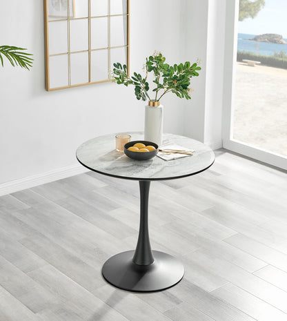 Elina White Marble Effect Round Dining Table & 2 Calla Black Leg Chairs