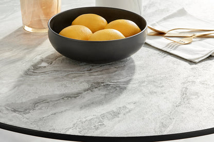 Elina White Marble Effect Round Dining Table & 2 Calla Black Leg Chairs