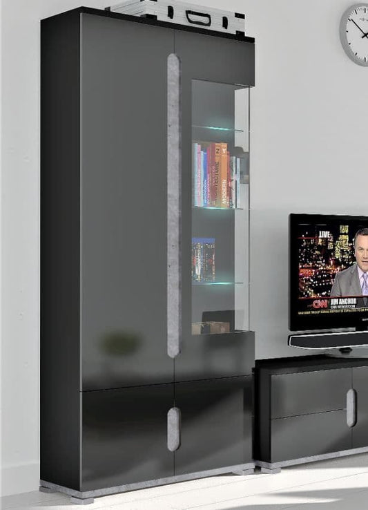 Elise Black High Gloss And Grey 1 Glass Door Display Cabinet